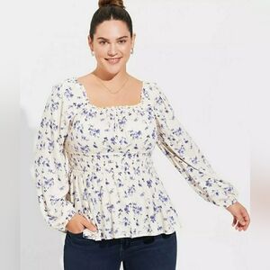 Rayon Slub Waist Detail Blouson Sleeve Top